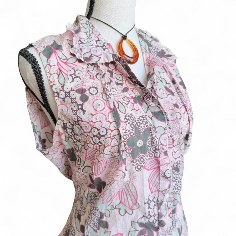 Floral Tie-Back Blouse by MaxMara Size Large 100% Cotton - Picture 4 of 8